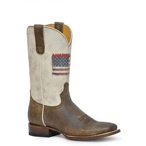 Roper America Strong Womens Brown White Flag Western Boots 09-021-7001-8457 10.5